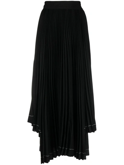 Shop Msgm Asymmetric-hem Pleated Maxi Skirt In Black