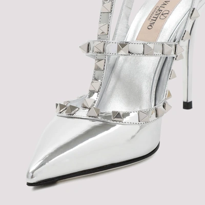 Shop Valentino Garavani  Ankle Strap Rockstud Sandals Shoes In Metallic