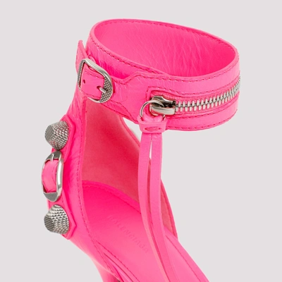 Shop Balenciaga Cagole Leather Sandals Shoes In Pink &amp; Purple