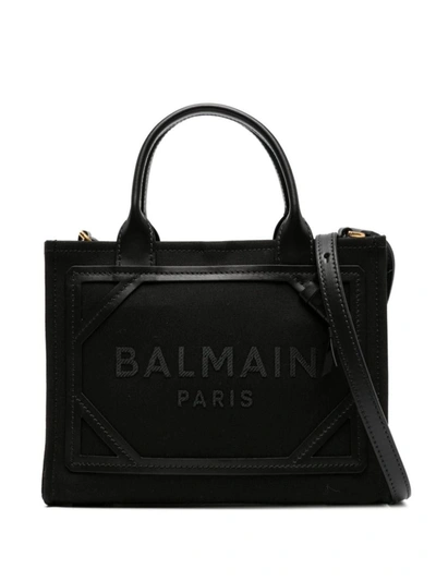 Shop Balmain B-army Canvas And Leather Small Tote Bag In Black
