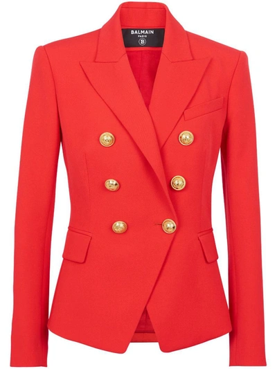 Shop Balmain Double-breasted Wool Jacket In Red