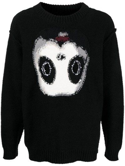 Shop Doublet Panda Wool Blend Crewneck Sweater In Black