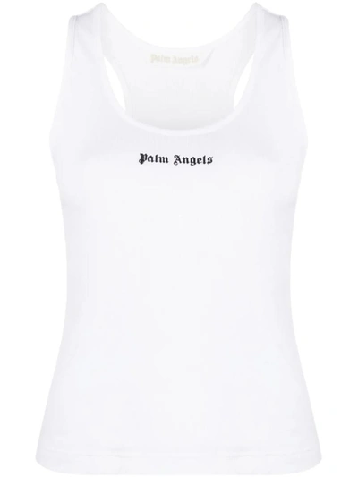 Shop Palm Angels Logo-print Ribbed Tank Top In White Black
