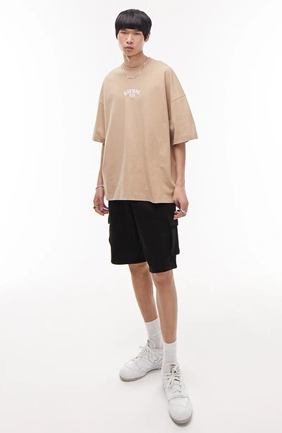 Shop Topman Extreme Embroidered Oversize Cotton T-shirt In Stone