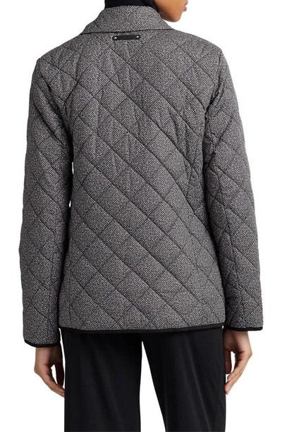 Shop Lauren Ralph Lauren Herringbone Quilted Water Resistant Jacket In Black/ White