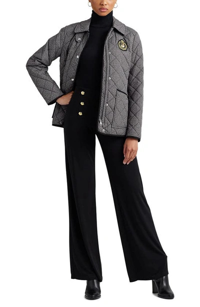 Shop Lauren Ralph Lauren Herringbone Quilted Water Resistant Jacket In Black/ White