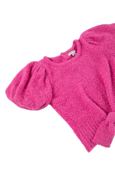 Shop Habitual Puff Sleeve Tie Front Bouclé Sweater & Wide Leg Jeans Set In Dark Pink