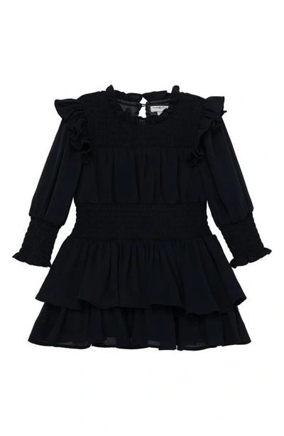 Shop Habitual Ruffle Smocked Trim Long Sleeve Drop Waist Dress In Black