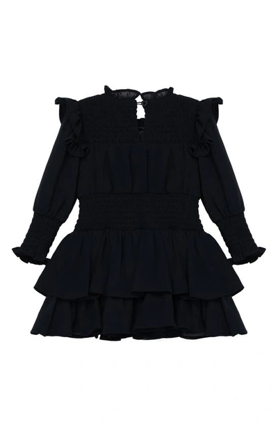 Shop Habitual Ruffle Smocked Trim Long Sleeve Drop Waist Dress In Black