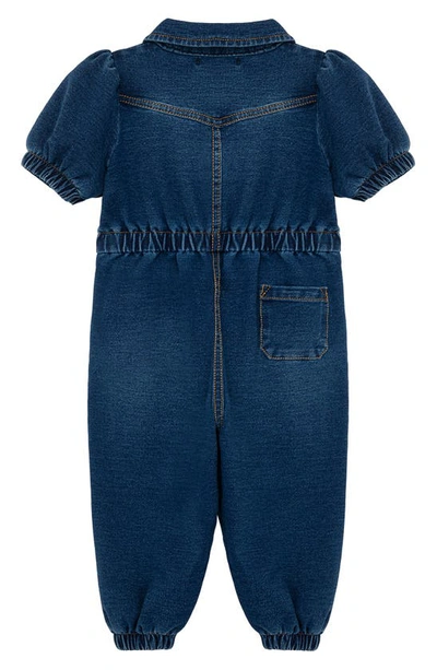 Shop Habitual Puff Sleeve Indigo Knit Jumpsuit In Dark Stone