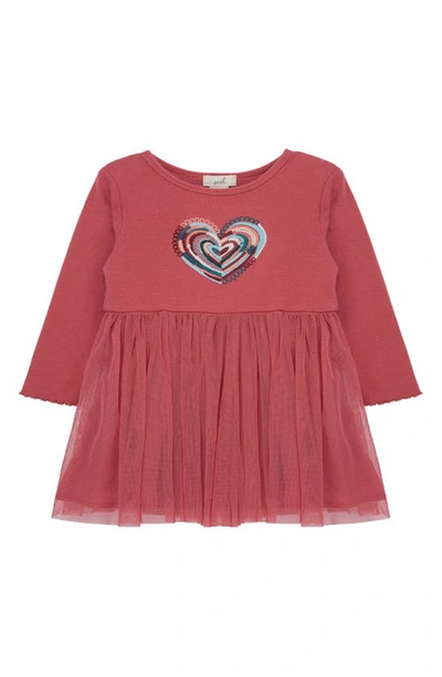 Shop Peek Essentials Embroidered Long Sleeve Mixed Media Dress In Dark Pink
