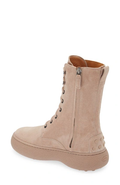 Tod's Stivaletto Stringato Suede Ankle Boots In Lingerie/ Beige Rose