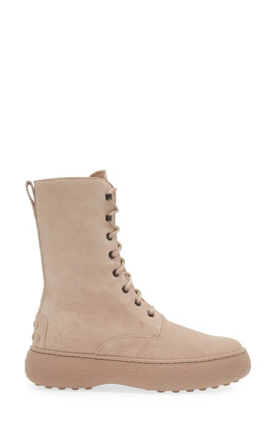 Tod's Stivaletto Stringato Suede Ankle Boots In Lingerie/ Beige Rose