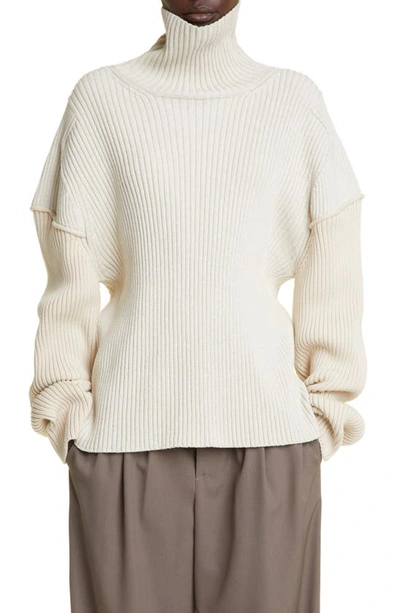 Shop The Row Dua Cotton & Cashmere Rib Turtleneck Sweater In Porcelain/ Clay