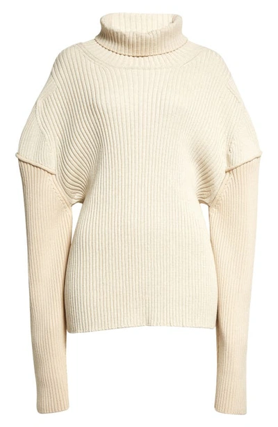 Shop The Row Dua Cotton & Cashmere Rib Turtleneck Sweater In Porcelain/ Clay