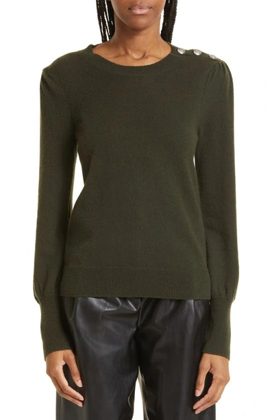 Shop Veronica Beard Nelia Shoulder Button Cashmere Sweater In Loden