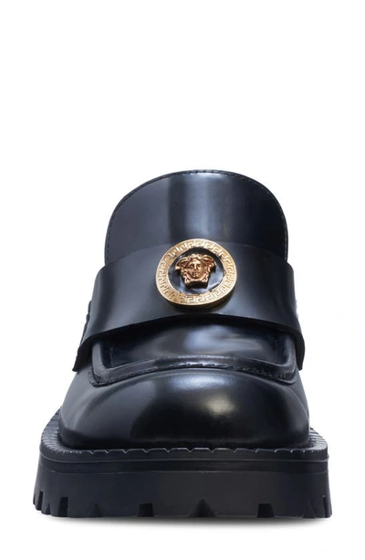Shop Versace Medusa Lug Sole Penny Loafer In Black