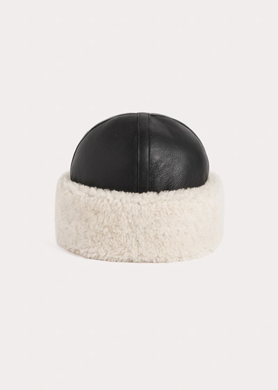 Shop Totême Shearling Winter Hat Black/off White In Black,off White