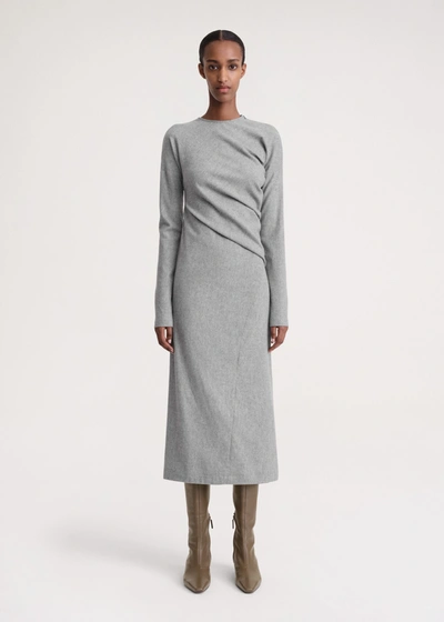 Shop Totême Twisted Flannel Dress Light Grey Mélange In Light Grey Melange