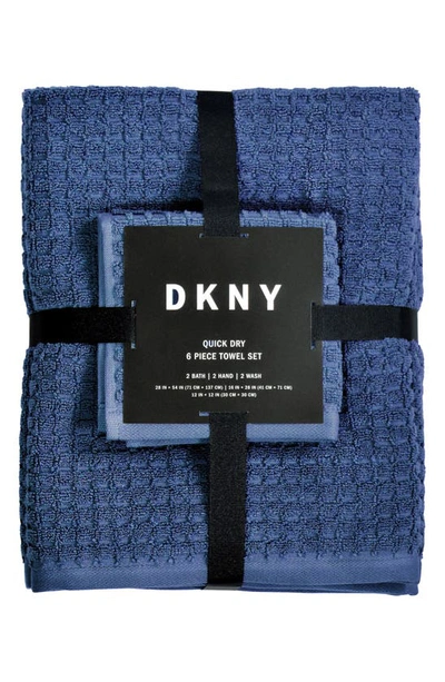 Shop Dkny Quick Dry 6-piece Bath Towel, Hand Towel & Washcloth Set In Denim