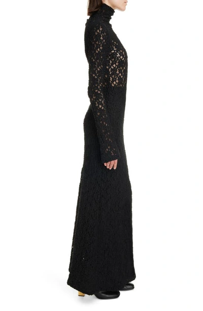 Shop Chloé Long Sleeve Turtleneck Smocked Lace Maxi Dress In 001-black