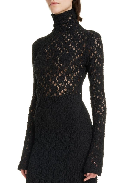 Shop Chloé Long Sleeve Turtleneck Smocked Lace Maxi Dress In 001-black