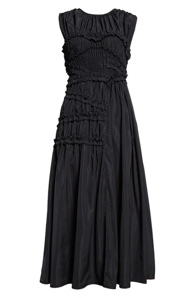 Shop Cecilie Bahnsen Smock Frill Detail Sleeveless Midi Dress In Black