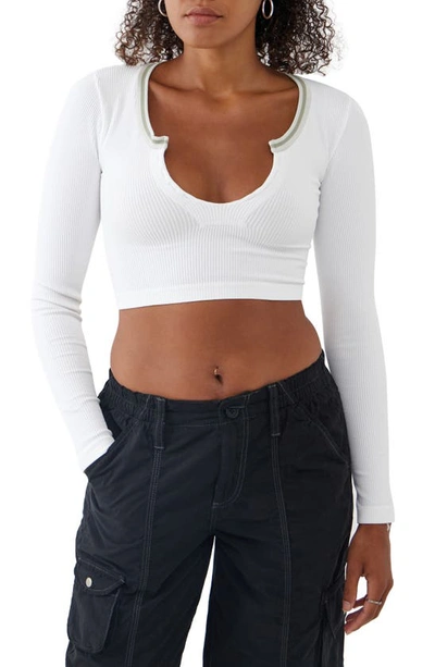 Shop Bdg Urban Outfitters Going For Gold Long Sleeve Rib Crop Top In White