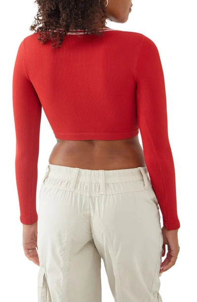 Shop Bdg Urban Outfitters Going For Gold Long Sleeve Rib Crop Top In Red