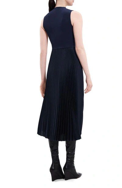 Shop Theory Mixed Media Pleated Midi Dress In Nocturne Navy