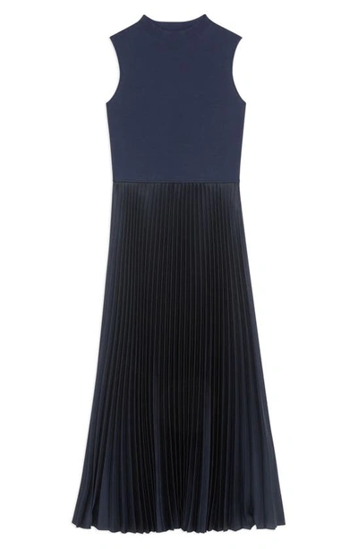 Shop Theory Mixed Media Pleated Midi Dress In Nocturne Navy