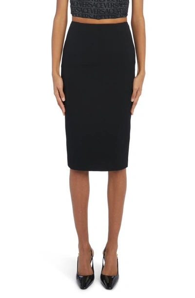 Shop Versace Virgin Wool Pencil Skirt In Black