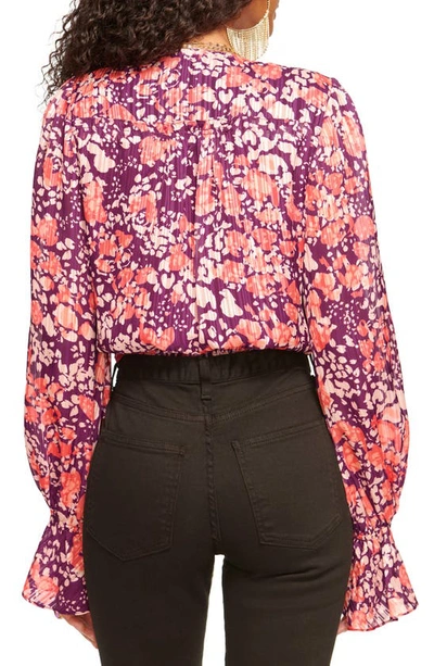 Shop Ramy Brook Melody Floral Print Ruffle Cuff Blouse In Cabernet Combo Abstract Spot