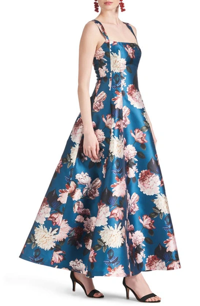 Shop Sachin & Babi Audrey Floral A-line Gown In Teal Garden