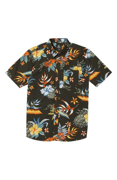 Shop Volcom Sunriser Classic Fit Floral Short Sleeve Button-up Shirt In Stealth
