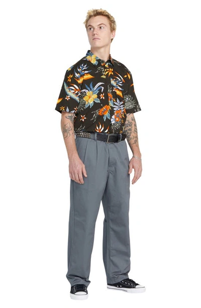 Shop Volcom Sunriser Classic Fit Floral Short Sleeve Button-up Shirt In Stealth