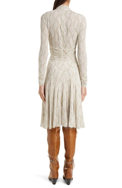 Shop Isabel Marant Payton Abstract Print Long Sleeve Drape Neck Dress In Ecru