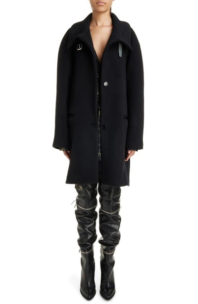 Shop Isabel Marant Fares Wool Blend Funnel Neck Coat In Black