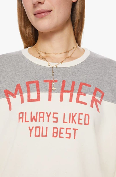 Shop Mother The Champ Colorblock Cotton Graphic Sweatshirt In Chalk/ Heather Grey