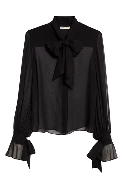Shop Alice And Olivia Lloyd Tie Neck Sheer Silk Top In Black
