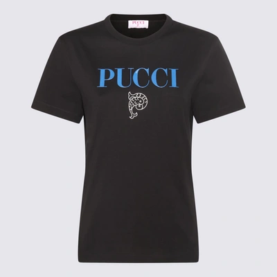 Shop Emilio Pucci Black And Blue Cotton T-shirt