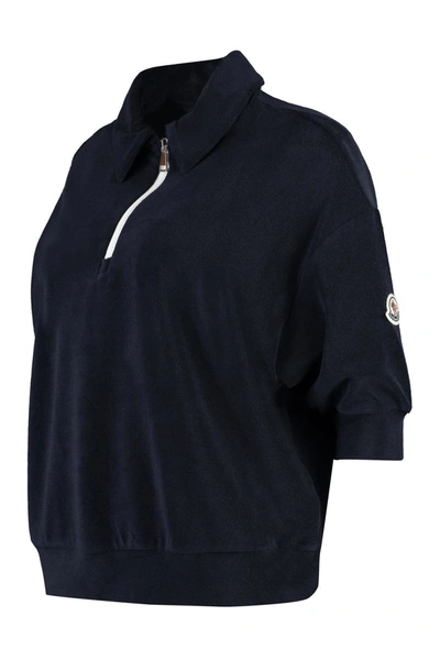 Shop Moncler Towelling Polo Shirt In Blue