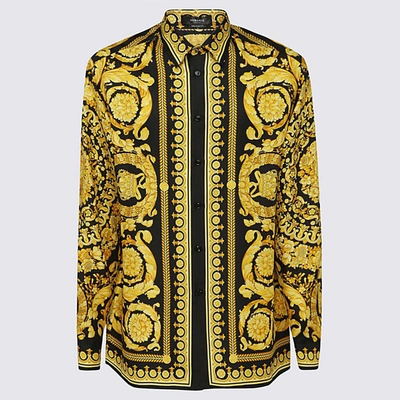 Shop Versace Black And Gold Tone Silk Baroque Shirt In Black-gold