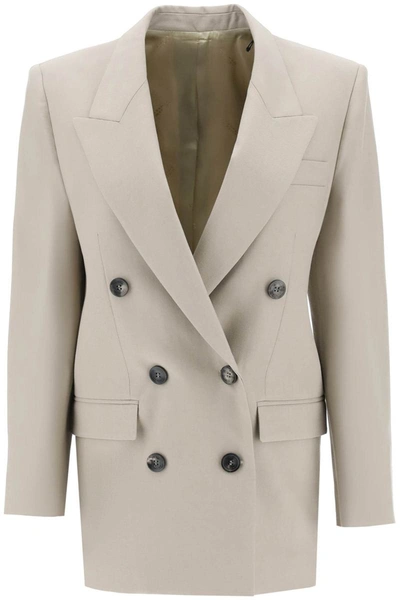 Shop Isabel Marant 'nevimea' Double-breasted Wool Jacket In Grey