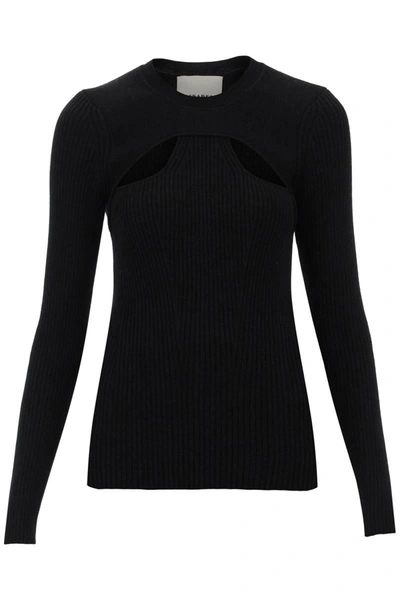 Shop Isabel Marant 'zana' Cut-out Sweater In Ribbed Knit In Black