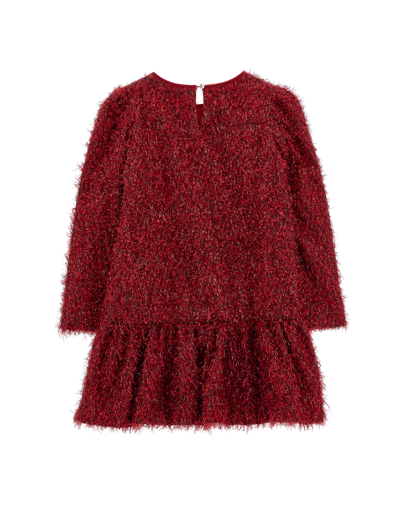 Monnalisa Lurex Fringe Dress In Ruby Red