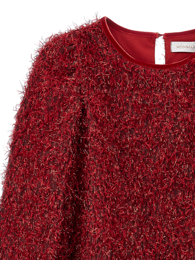 Monnalisa Lurex Fringe Dress In Ruby Red