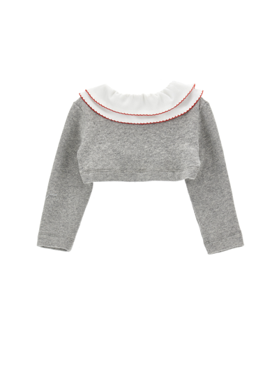 Monnalisa Cotton Angora Wraparound Cardigan With Collar In Grey