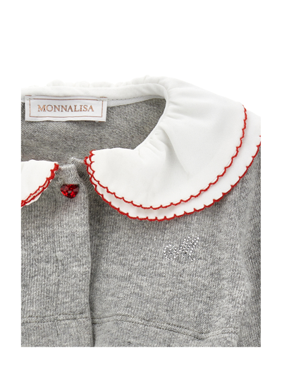 Monnalisa Cotton Angora Wraparound Cardigan With Collar In Grey