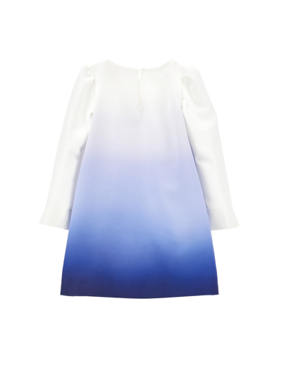 Monnalisa Crepe Dress With Maxi Bear In Cream + Light Blue